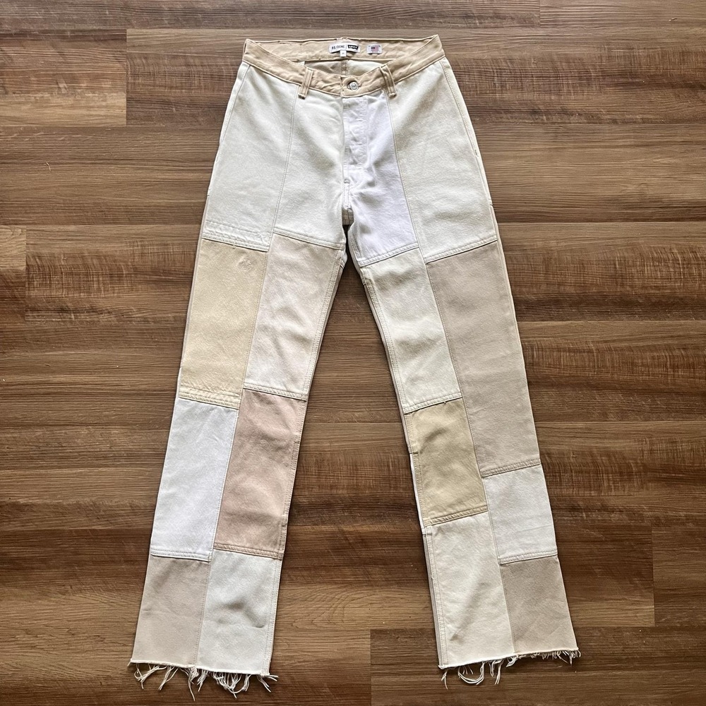 RE/DONE Levis Jeans Womens 27 Multicolor Patchwork High Rise Straight Fringe